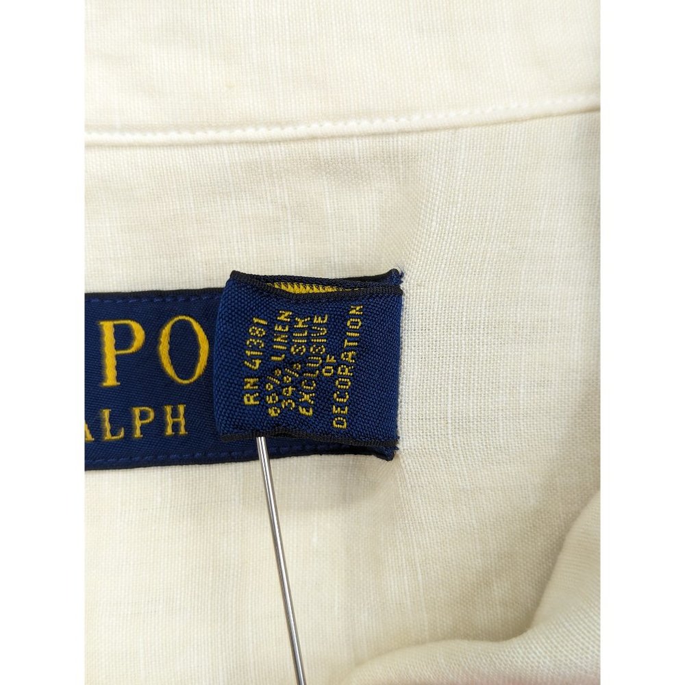 Polo Ralph Lauren Shirt Mens XL Silk Linen Blend Short Sleeve Button Up Yellow - Picture 16 of 16